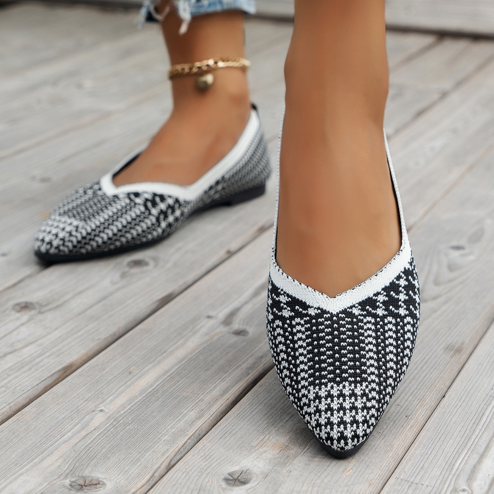 Pointed Toe Mesh Knit Contrasting Print Ballet Flat Casual Loafer Slip-on Shoes